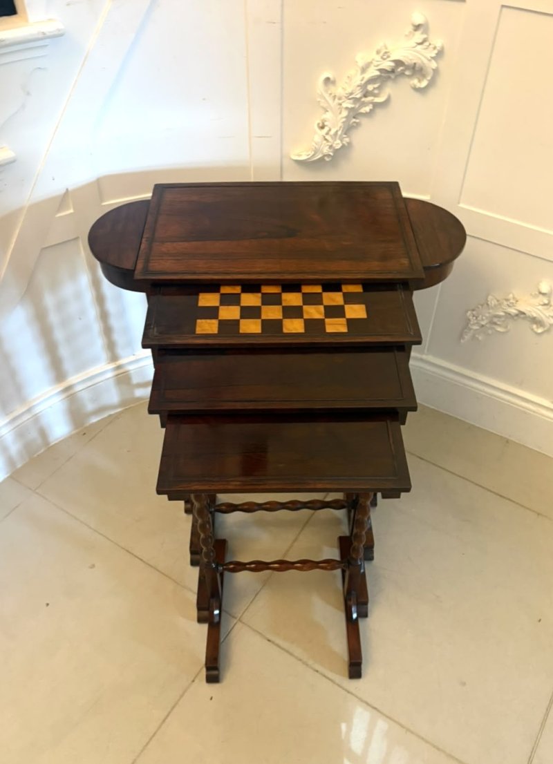 Antique Regency Rosewood Quartetto Nest of Four Tables With Integrated Chess Table - Image 7