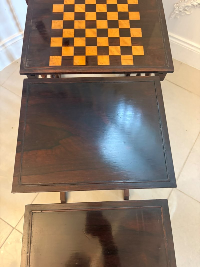 Antique Regency Rosewood Quartetto Nest of Four Tables With Integrated Chess Table - Image 9