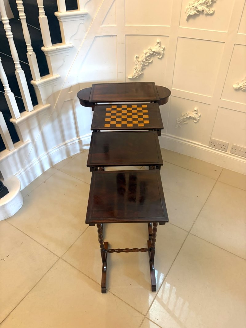 Antique Regency Rosewood Quartetto Nest of Four Tables With Integrated Chess Table - Image 6