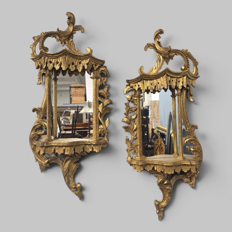 Pair Chinese Chippendale Gilt Wall Mirrors