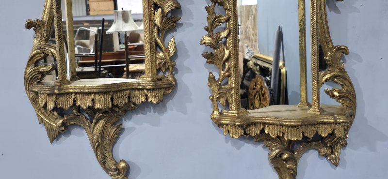 Pair Chinese Chippendale Gilt Wall Mirrors - Image 9