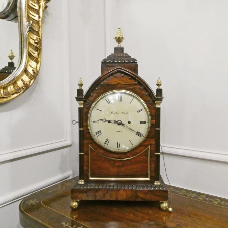 William IV Rosewood Gothic Bracket Clock by Barber & North of York