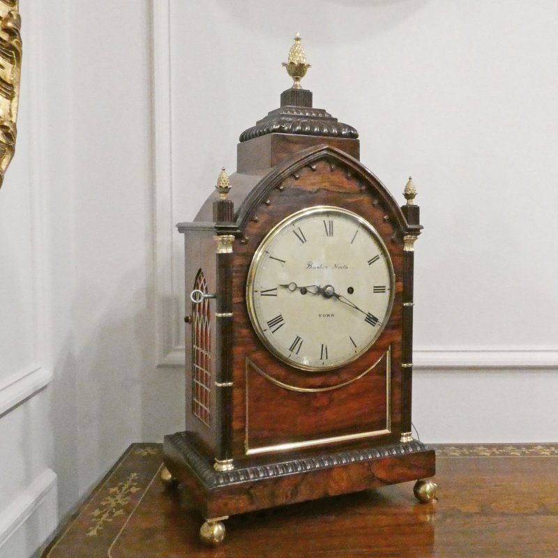 William IV Rosewood Gothic Bracket Clock by Barber & North of York - Image 2