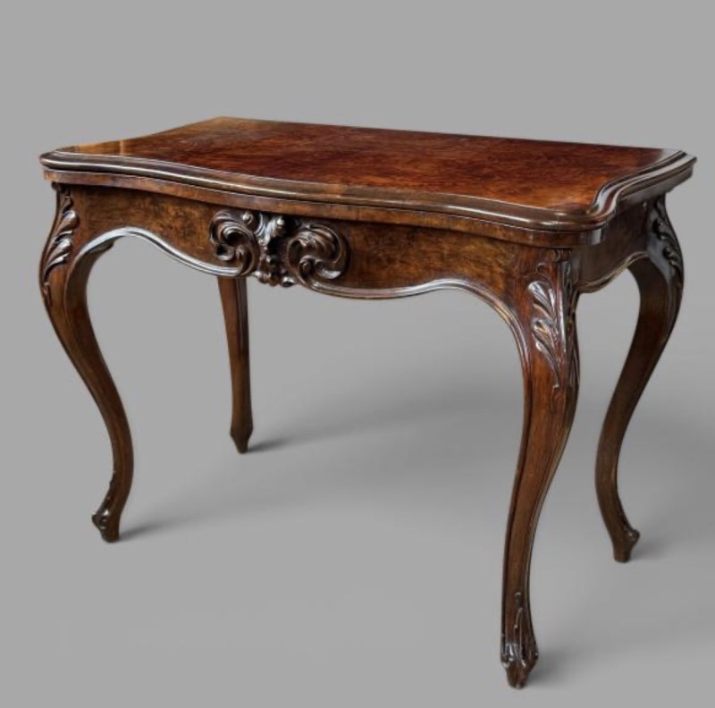 Victorian Burr Walnut Card Table