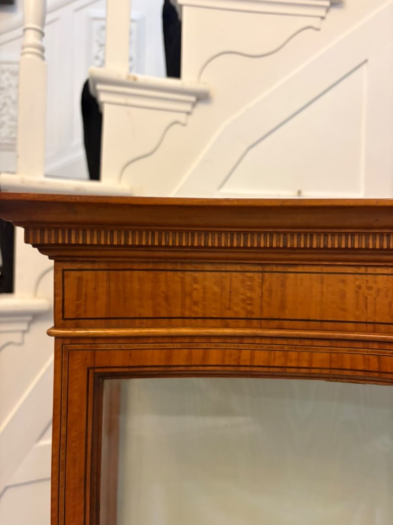 Antique Victorian Satinwood Inlaid Bow Front Display Cabinet - Image 9