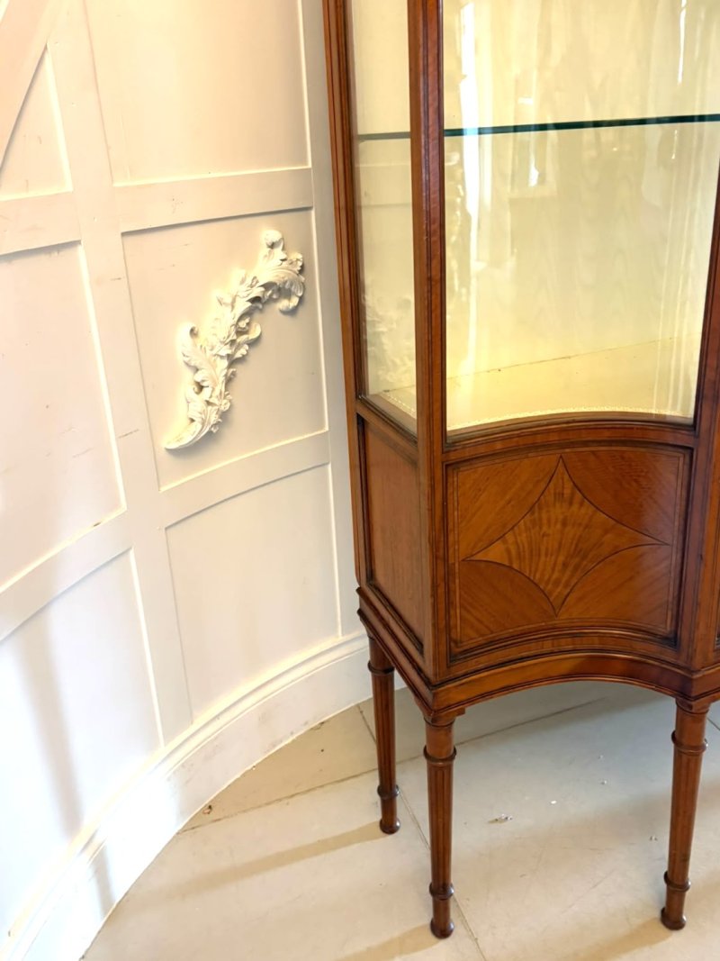 Antique Victorian Satinwood Inlaid Bow Front Display Cabinet - Image 13