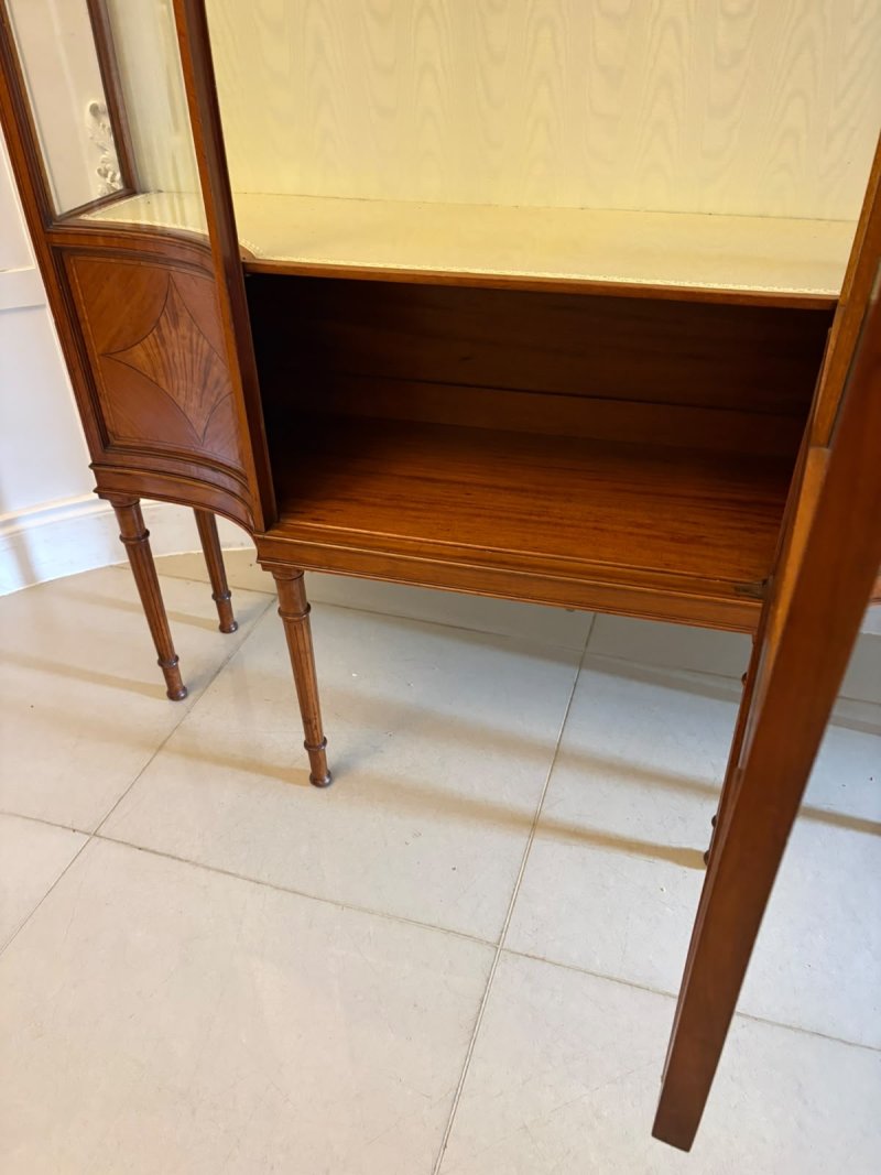 Antique Victorian Satinwood Inlaid Bow Front Display Cabinet - Image 12