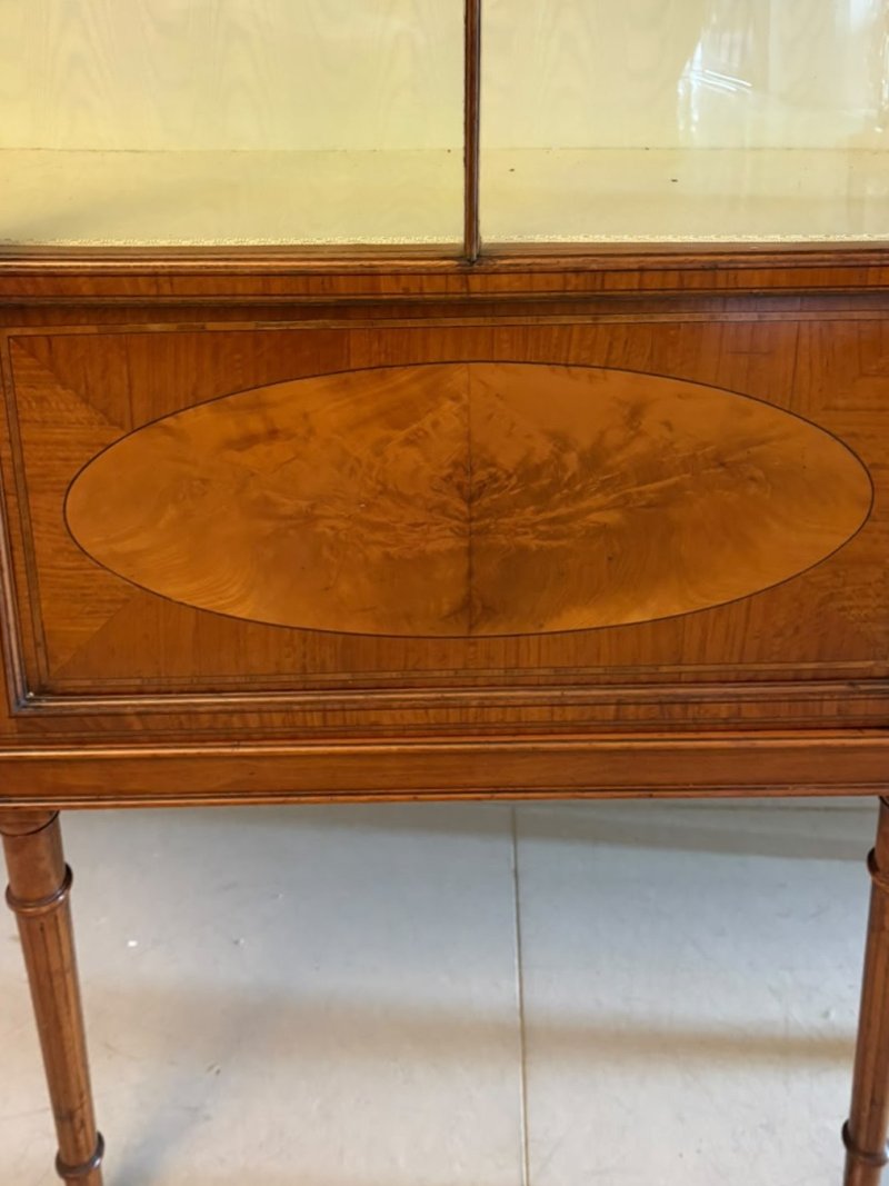 Antique Victorian Satinwood Inlaid Bow Front Display Cabinet - Image 17