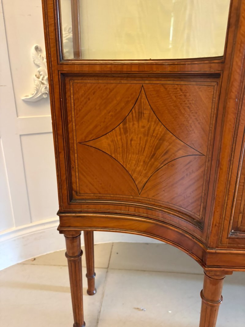 Antique Victorian Satinwood Inlaid Bow Front Display Cabinet - Image 16