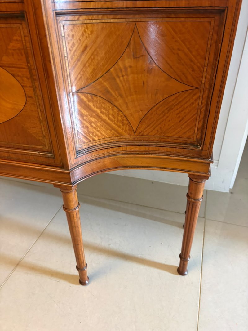 Antique Victorian Satinwood Inlaid Bow Front Display Cabinet - Image 15