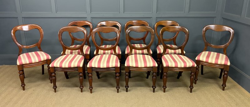 Set of 10 Victorian Mahogany Dining Chairs - Image 3