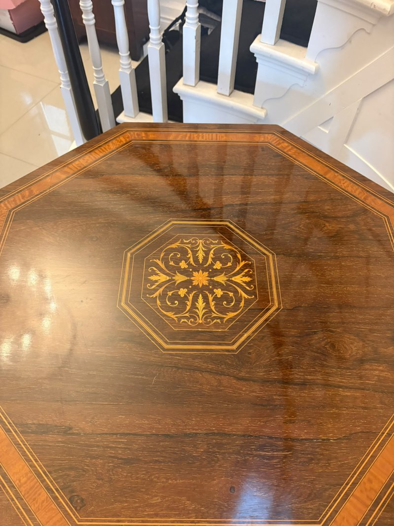 Antique Victorian Rosewood Marquetry Inlaid Octagonal Centre Table - Image 6
