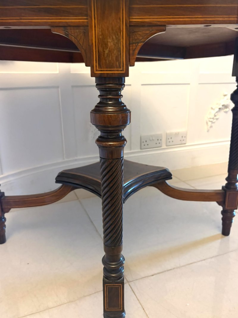 Antique Victorian Rosewood Marquetry Inlaid Octagonal Centre Table - Image 9