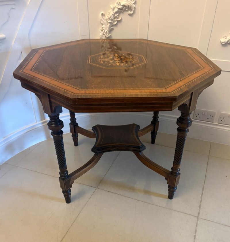 Antique Victorian Rosewood Marquetry Inlaid Octagonal Centre Table - Image 4