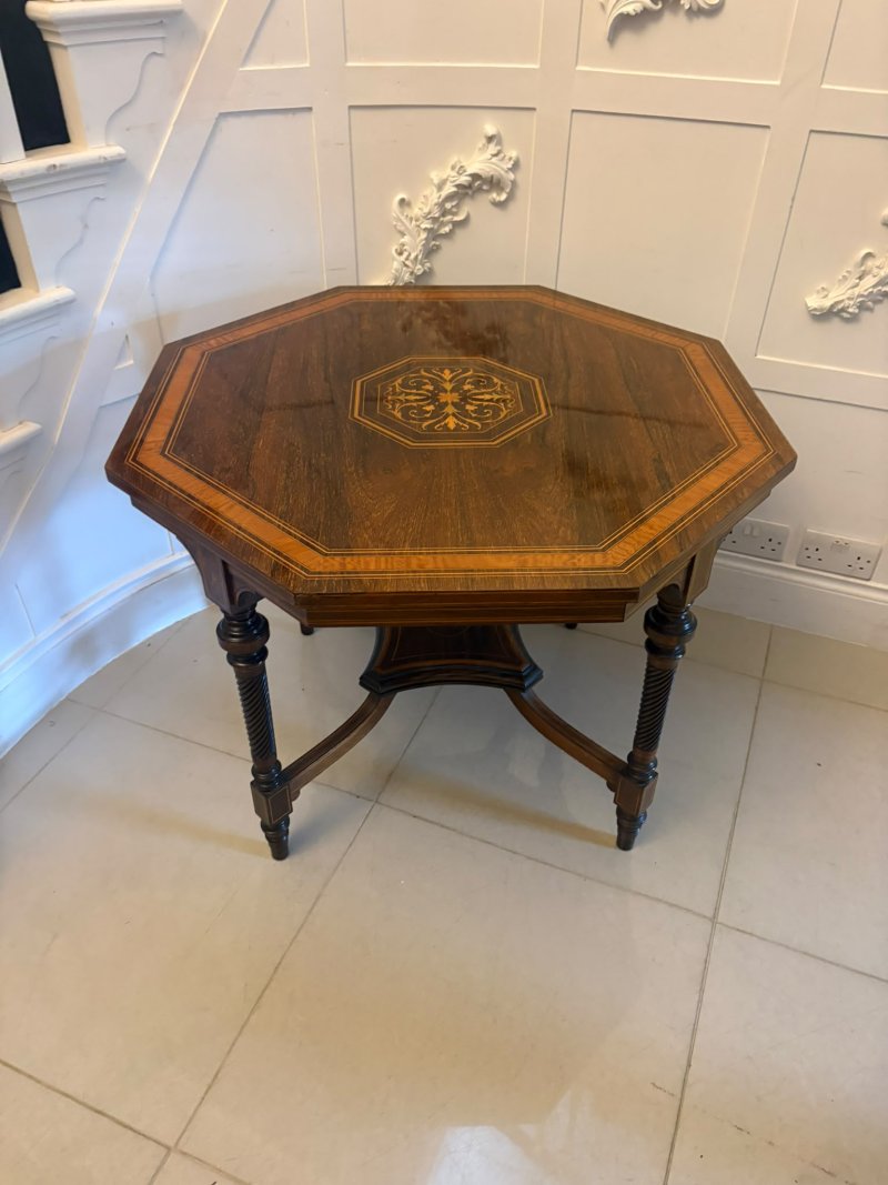 Antique Victorian Rosewood Marquetry Inlaid Octagonal Centre Table