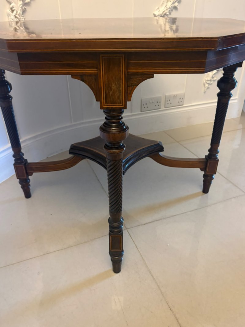 Antique Victorian Rosewood Marquetry Inlaid Octagonal Centre Table - Image 8