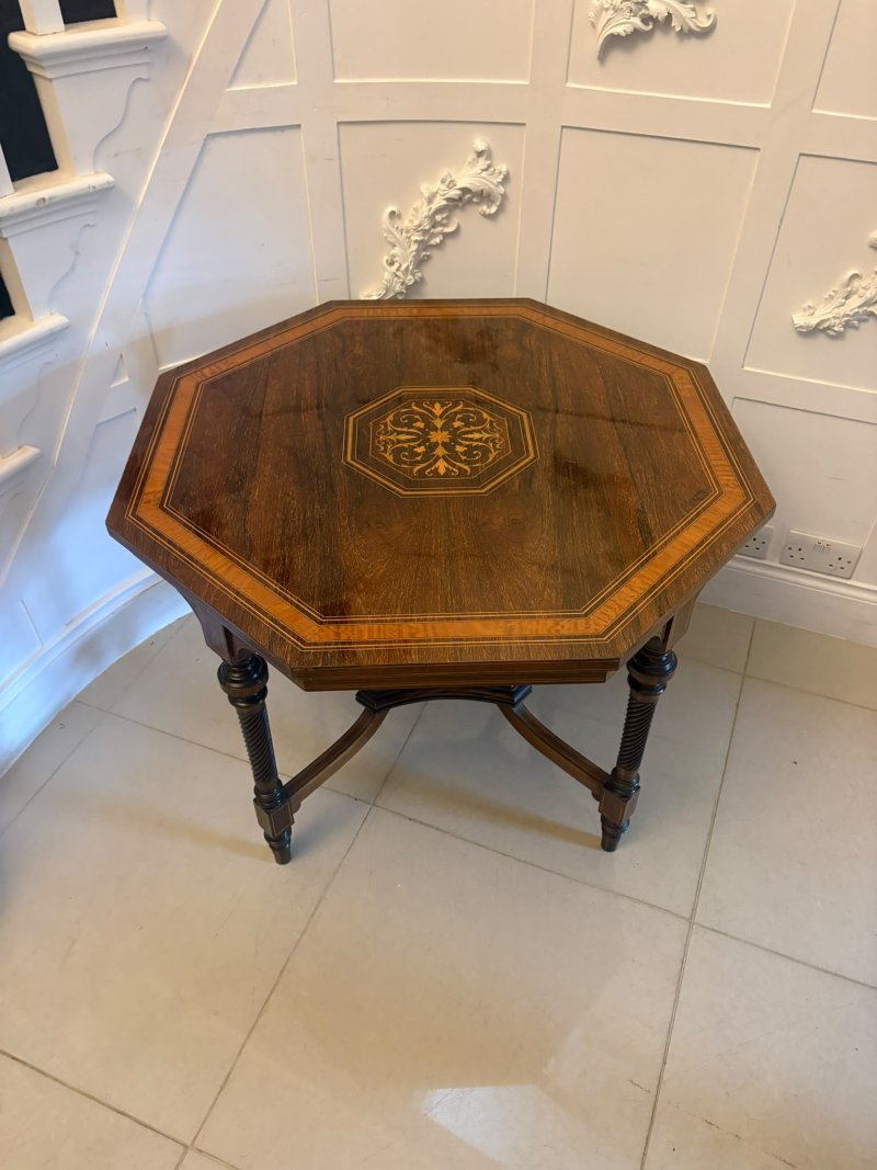 Antique Victorian Rosewood Marquetry Inlaid Octagonal Centre Table - Image 2