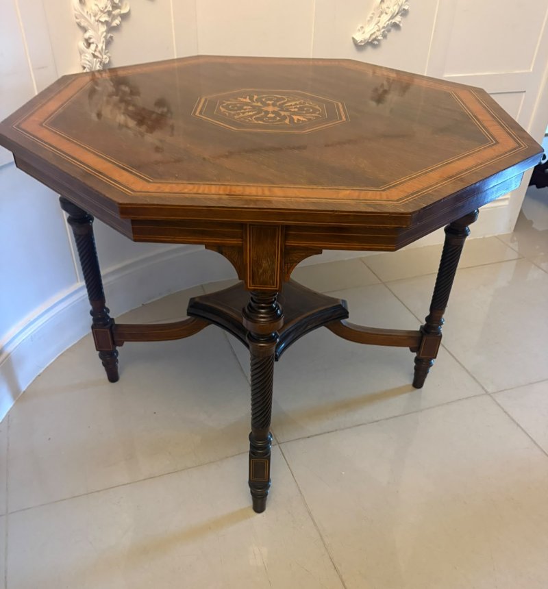 Antique Victorian Rosewood Marquetry Inlaid Octagonal Centre Table - Image 5