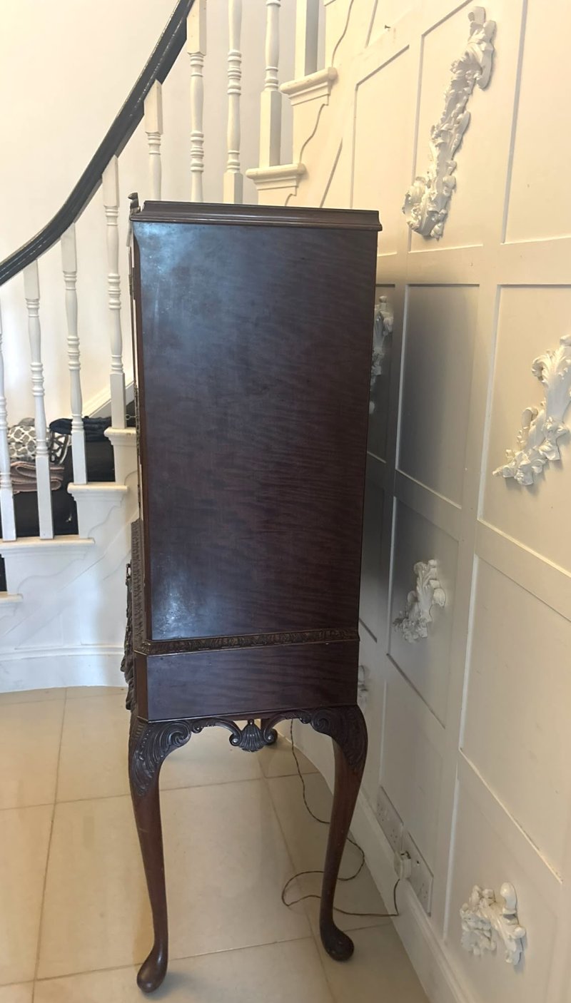 Antique Figured Mahogany Illuminated Cocktail Drinks Cabinet on Stand - Image 7