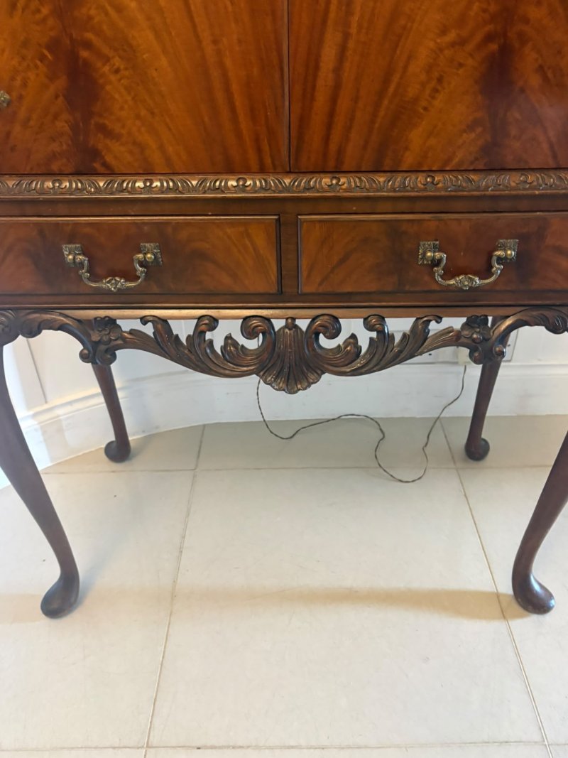 Antique Figured Mahogany Illuminated Cocktail Drinks Cabinet on Stand - Image 10
