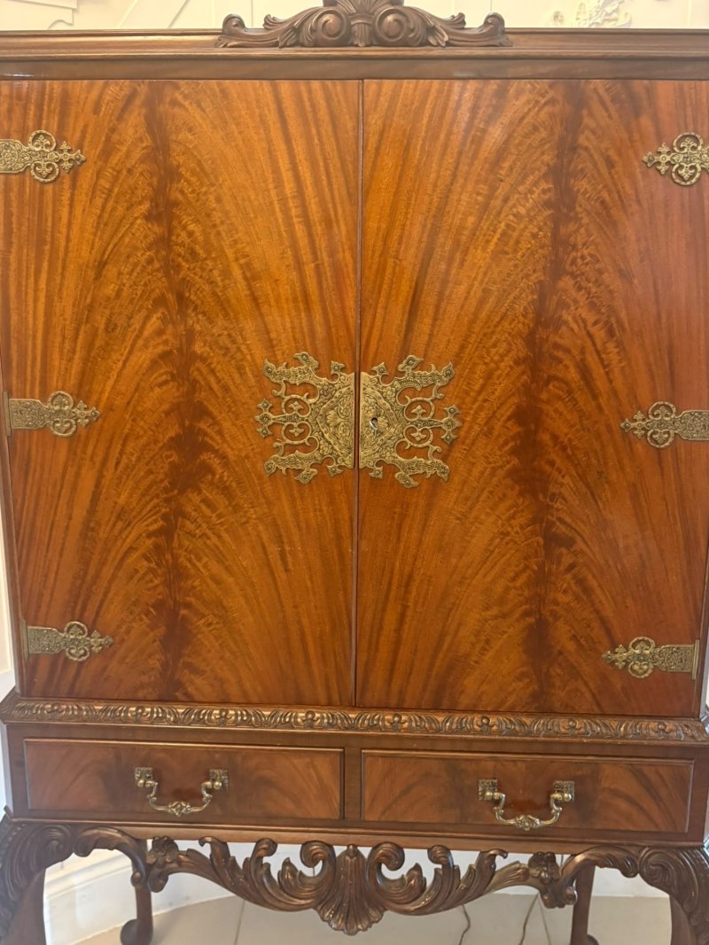 Antique Figured Mahogany Illuminated Cocktail Drinks Cabinet on Stand - Image 14