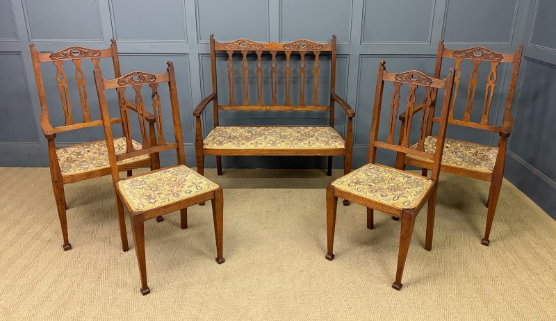 Arts and Crafts 5 Piece Oak Salon Suite