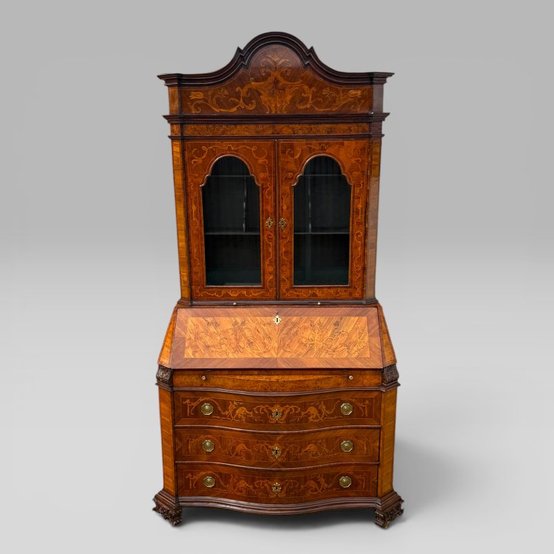 Mid-18th Century Italian Venetian Walnut, Tulipwood & Marquetry Bureau Bookcase