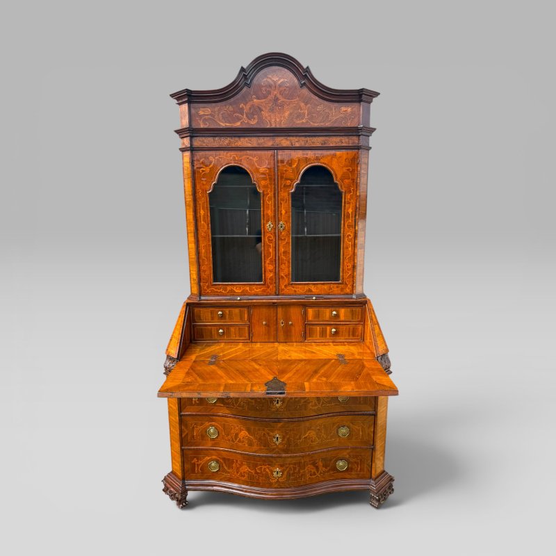 Mid-18th Century Italian Venetian Walnut, Tulipwood & Marquetry Bureau Bookcase - Image 2