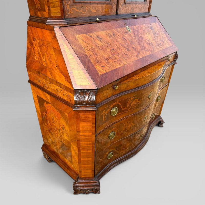 Mid-18th Century Italian Venetian Walnut, Tulipwood & Marquetry Bureau Bookcase - Image 8