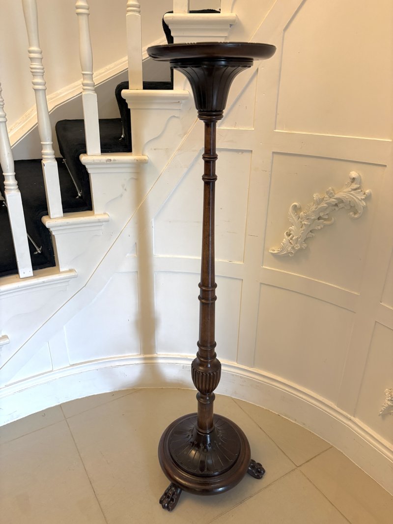Antique Victorian Quality Carved Mahogany Torchere Plant Stand Pedestal Column - Image 4