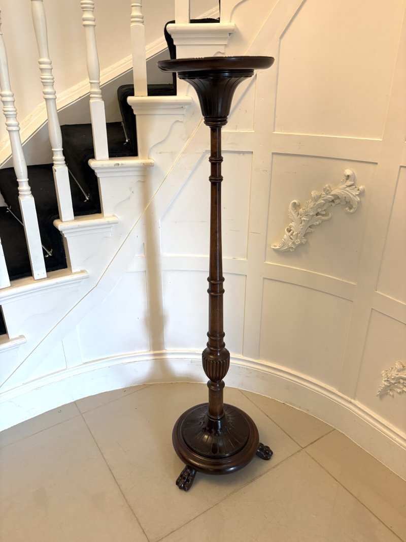 Antique Victorian Quality Carved Mahogany Torchere Plant Stand Pedestal Column