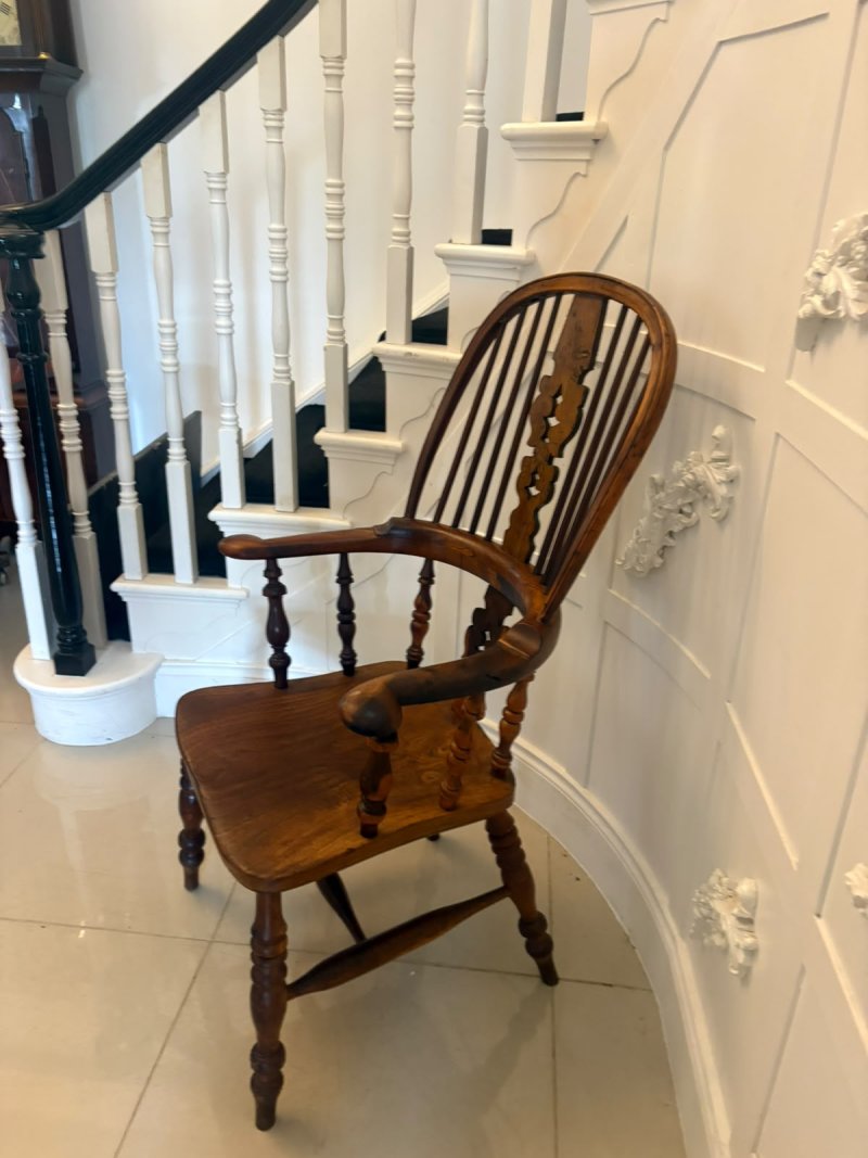 Antique Yew Wood Windsor Armchair English Country House Chair Hoop Back Windsor - Image 4