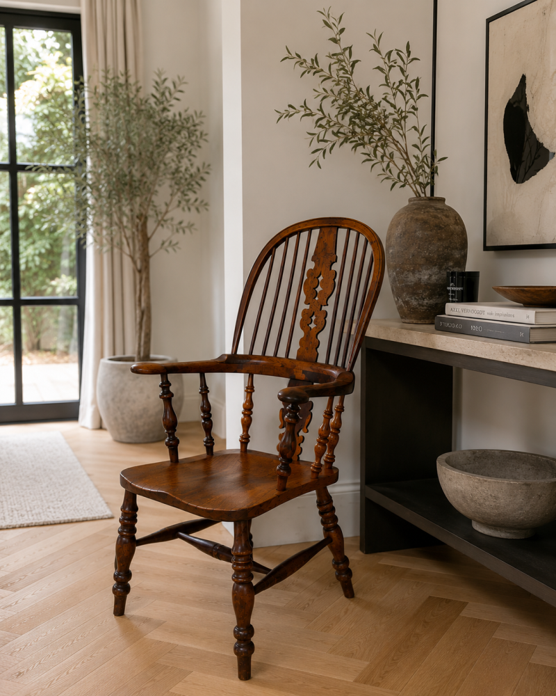 Antique Yew Wood Windsor Armchair English Country House Chair Hoop Back Windsor - Image 15