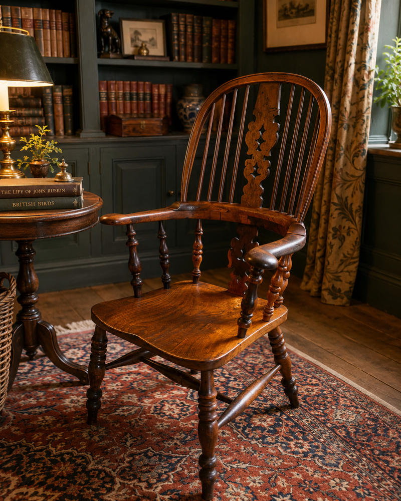 Antique Yew Wood Windsor Armchair English Country House Chair Hoop Back Windsor - Image 2