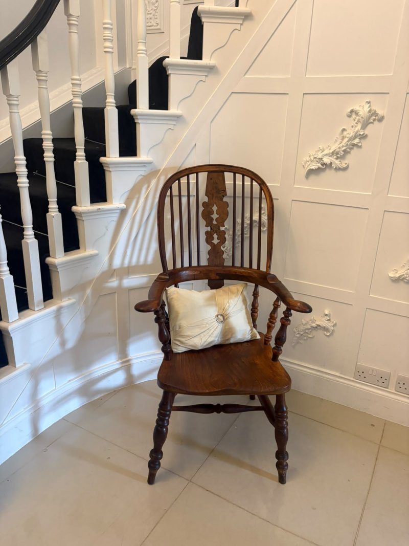 Antique Yew Wood Windsor Armchair English Country House Chair Hoop Back Windsor - Image 5