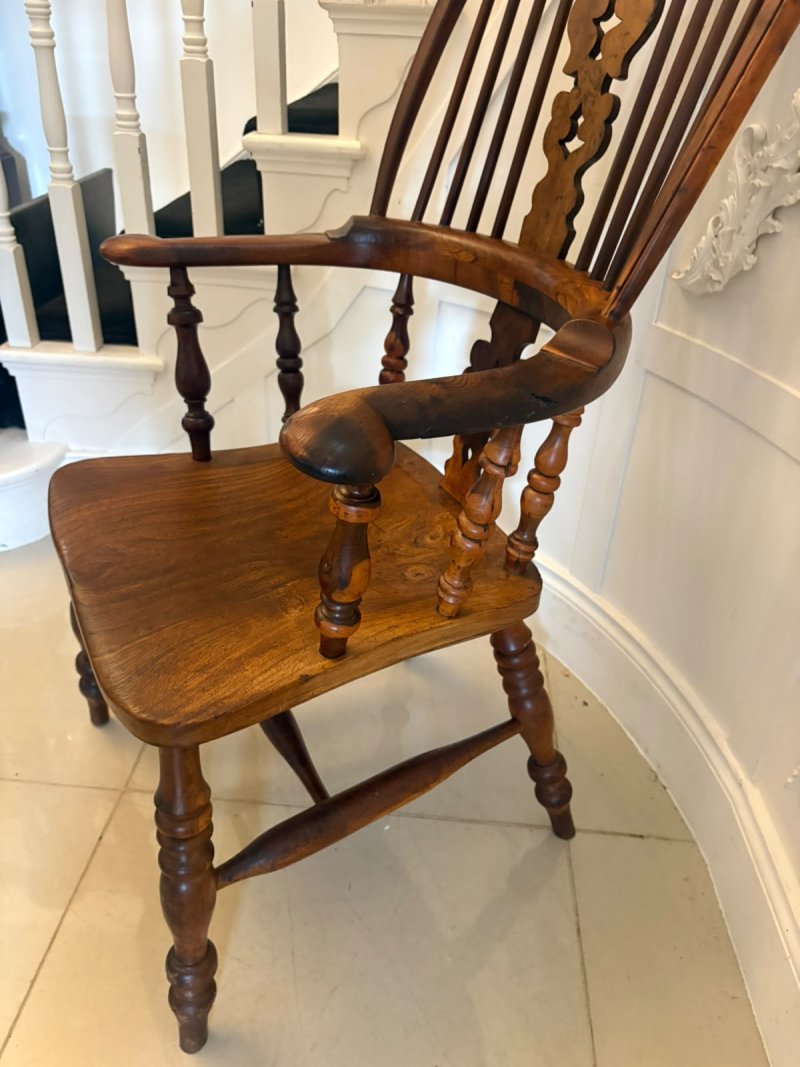 Antique Yew Wood Windsor Armchair English Country House Chair Hoop Back Windsor - Image 8