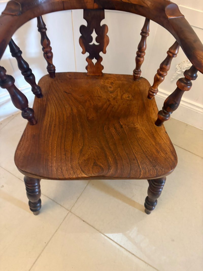Antique Yew Wood Windsor Armchair English Country House Chair Hoop Back Windsor - Image 7