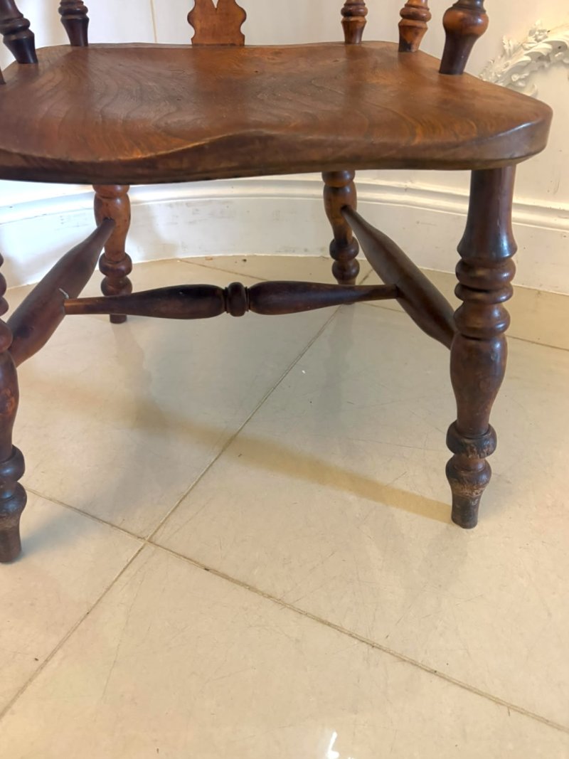 Antique Yew Wood Windsor Armchair English Country House Chair Hoop Back Windsor - Image 13