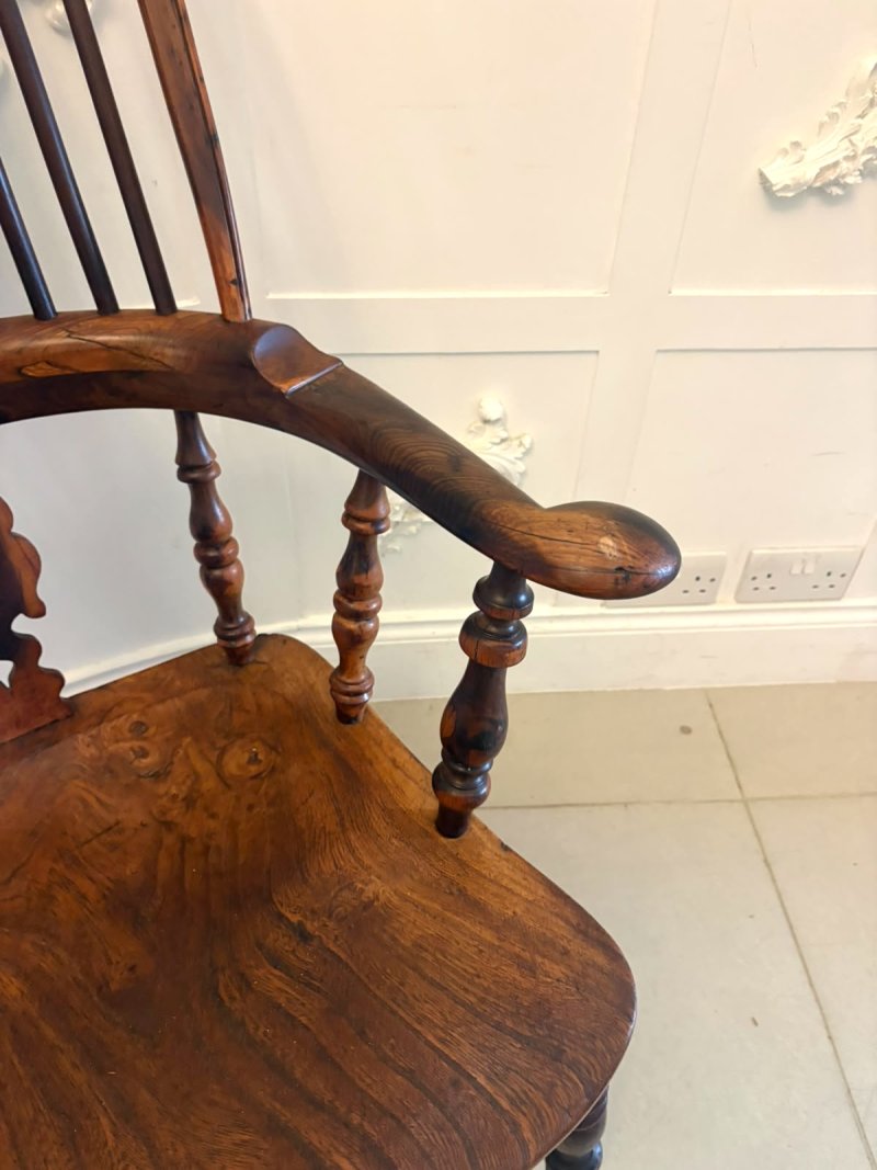 Antique Yew Wood Windsor Armchair English Country House Chair Hoop Back Windsor - Image 10
