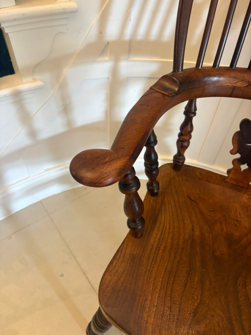 Antique Yew Wood Windsor Armchair English Country House Chair Hoop Back Windsor - Image 9