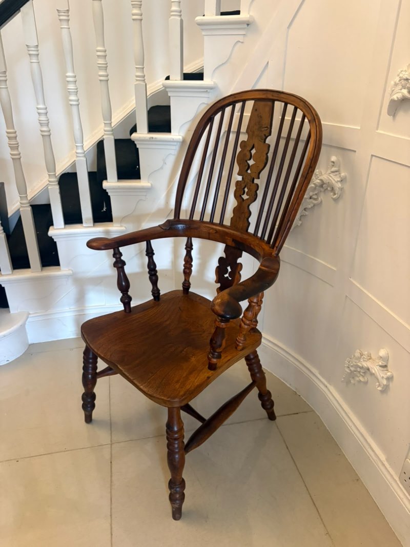 Antique Yew Wood Windsor Armchair English Country House Chair Hoop Back Windsor