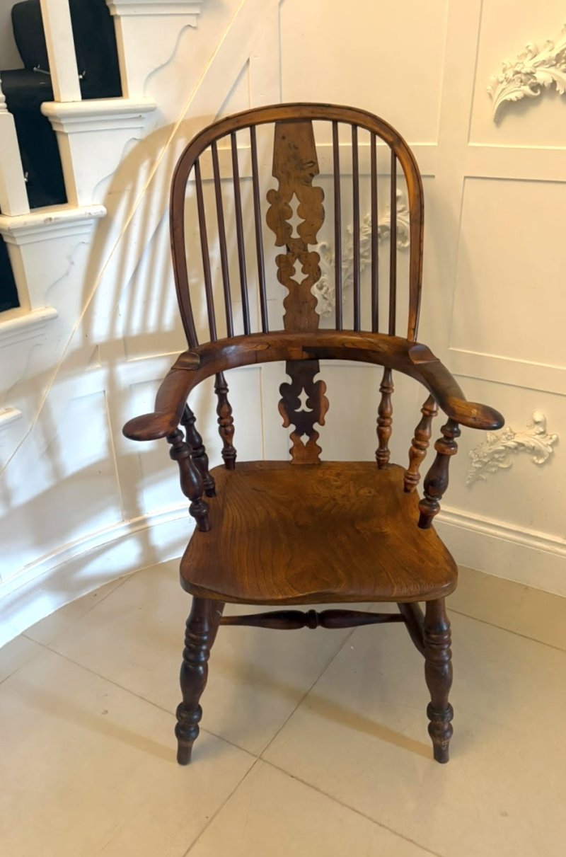 Antique Yew Wood Windsor Armchair English Country House Chair Hoop Back Windsor - Image 6