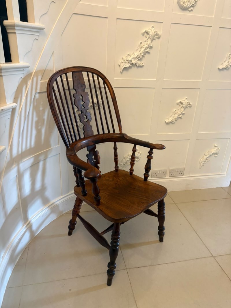 Antique Yew Wood Windsor Armchair English Country House Chair Hoop Back Windsor - Image 3