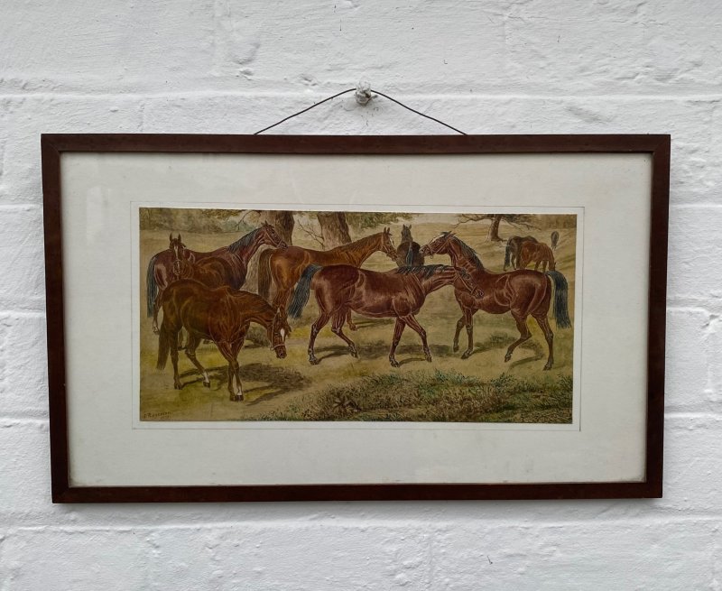 1875 J Rogerson watercolour Horses Feeding