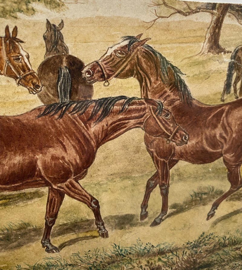 1875 J Rogerson watercolour Horses Feeding - Image 3