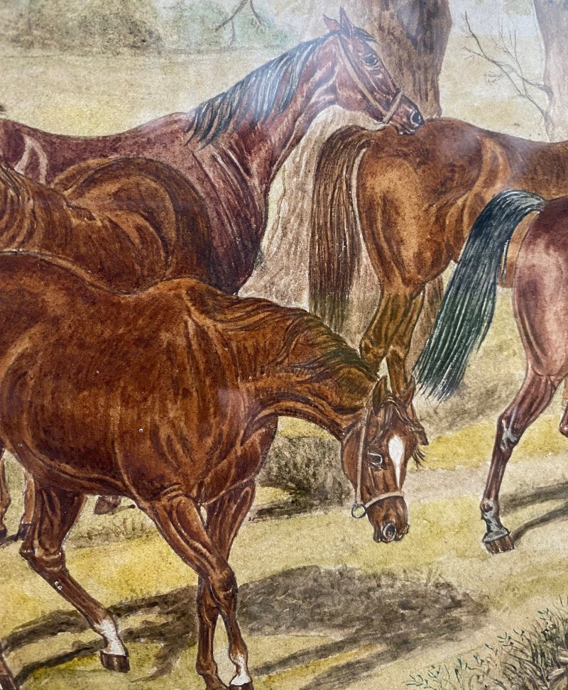 1875 J Rogerson watercolour Horses Feeding - Image 5