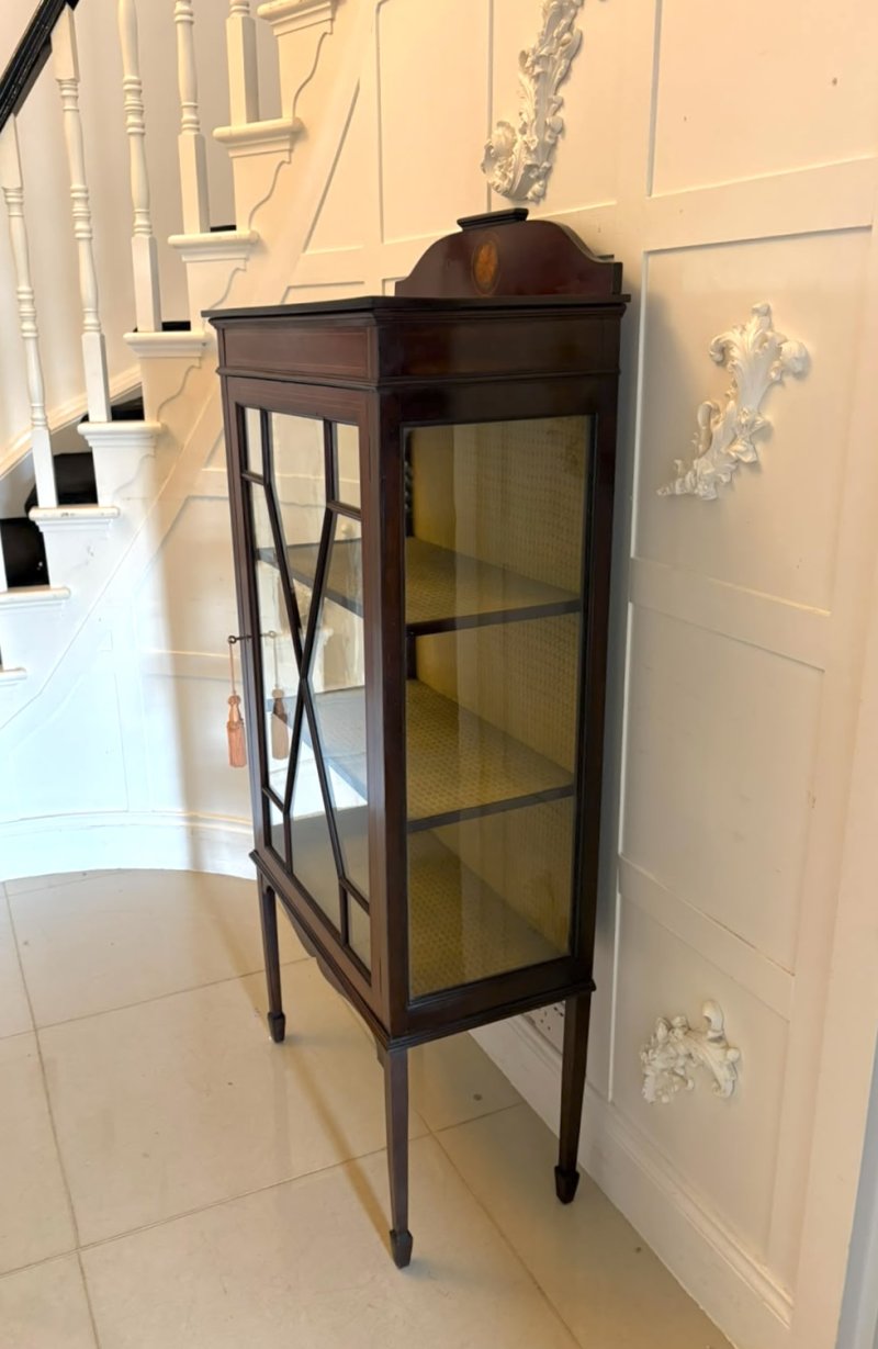 Antique Edwardian Inlaid Mahogany Display Cabinet Bookcase Glazed Cabinet - Image 4