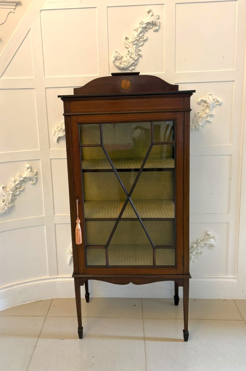 Antique Edwardian Inlaid Mahogany Display Cabinet Bookcase Glazed Cabinet