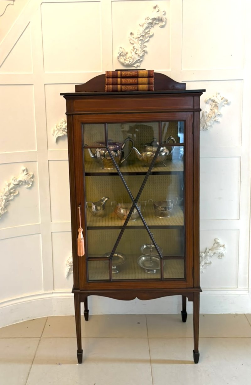 Antique Edwardian Inlaid Mahogany Display Cabinet Bookcase Glazed Cabinet - Image 3