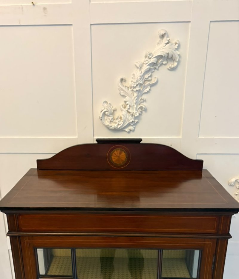 Antique Edwardian Inlaid Mahogany Display Cabinet Bookcase Glazed Cabinet - Image 9
